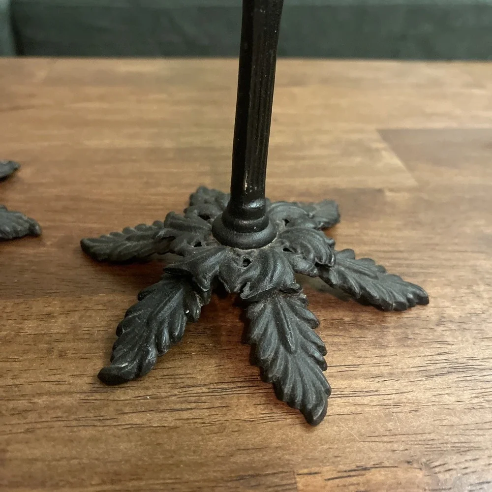 2 Vtg Cast Iron Art LB58 Ornate Taper Candlestick Candle Holder Art Nouveau Goth